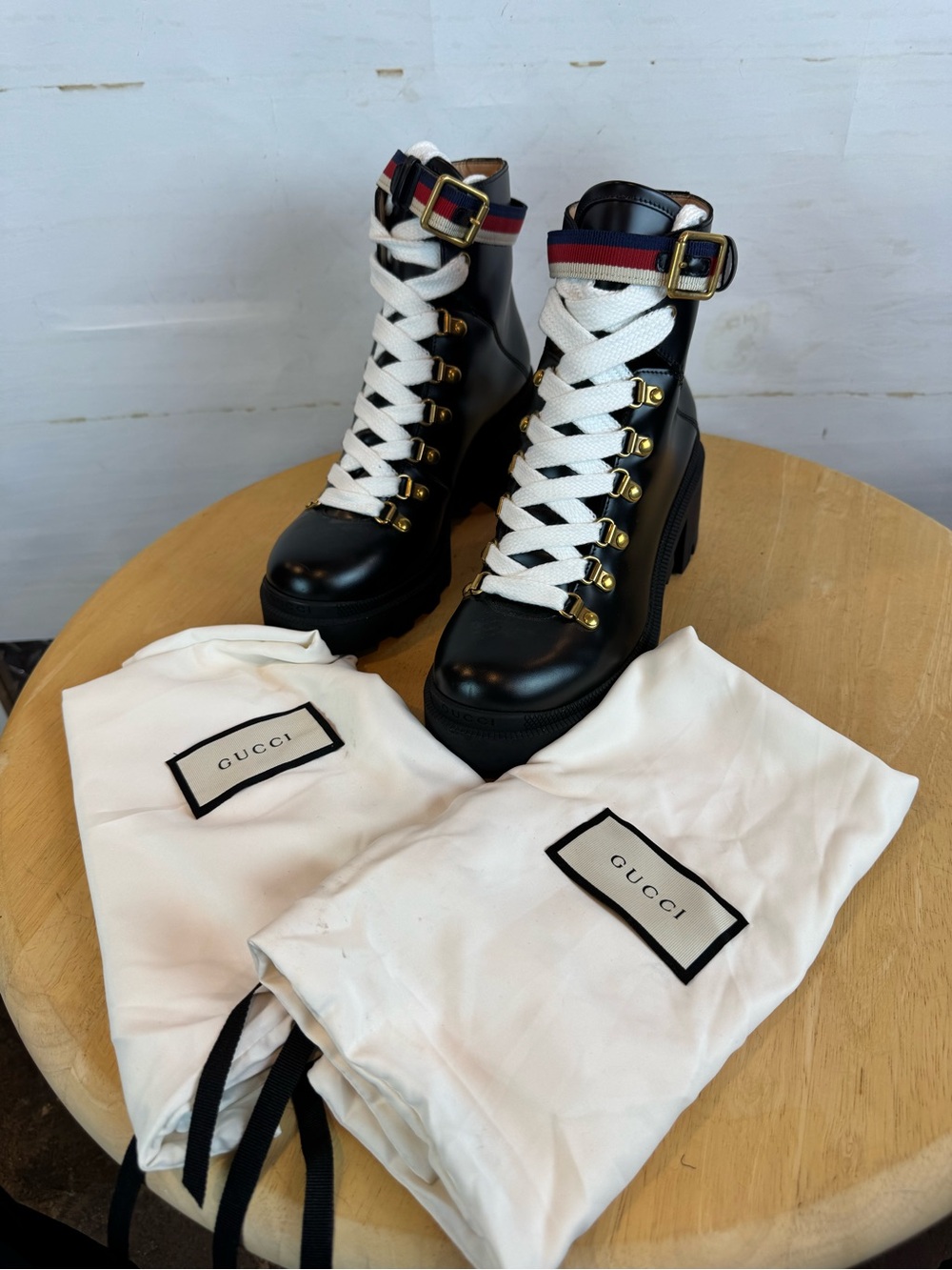 Gucci | Black Leather Lace-Up Combat Boot, EU 36.5 - Picture 12 of 12